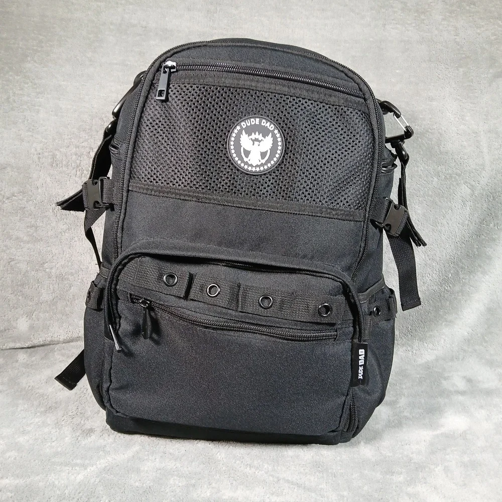 Dude Dad Tactical Diaper Bag Backpack Mens Black Canvas Utility Travel